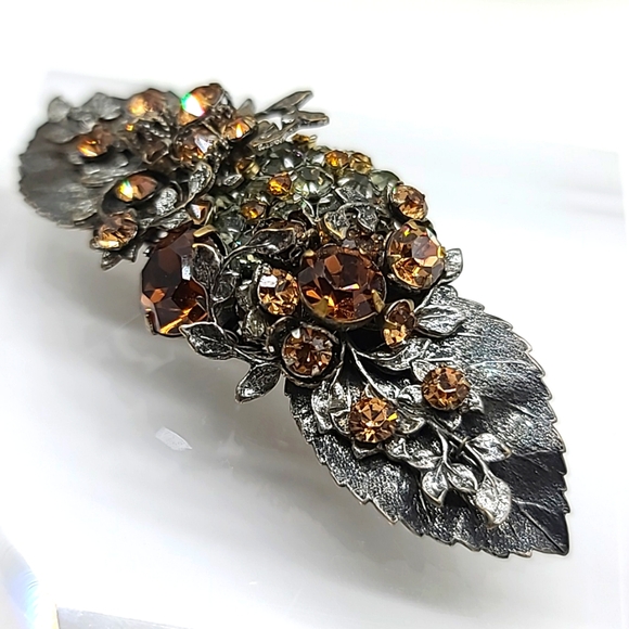 Vintage DeMario NYC Bronze Austrian Crystal Brooch on Sterling Silver! π - Picture 3 of 11